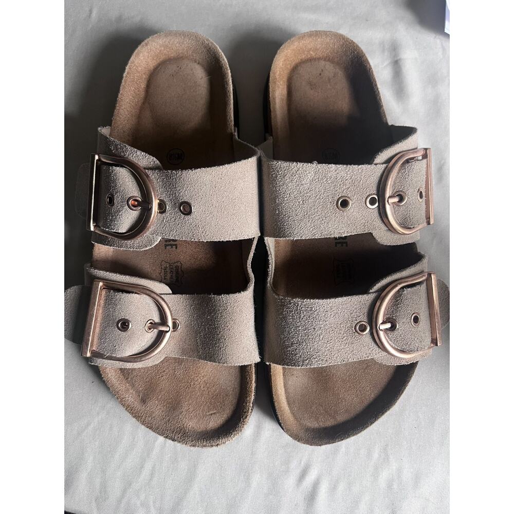 Cushionaire Cream Footbed Sandals Women’s 8.5 Double Buckle Cork Slides